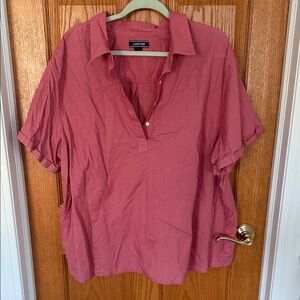 Dusty Pink Cotton/Linen Collared Short Sleeved Shirt